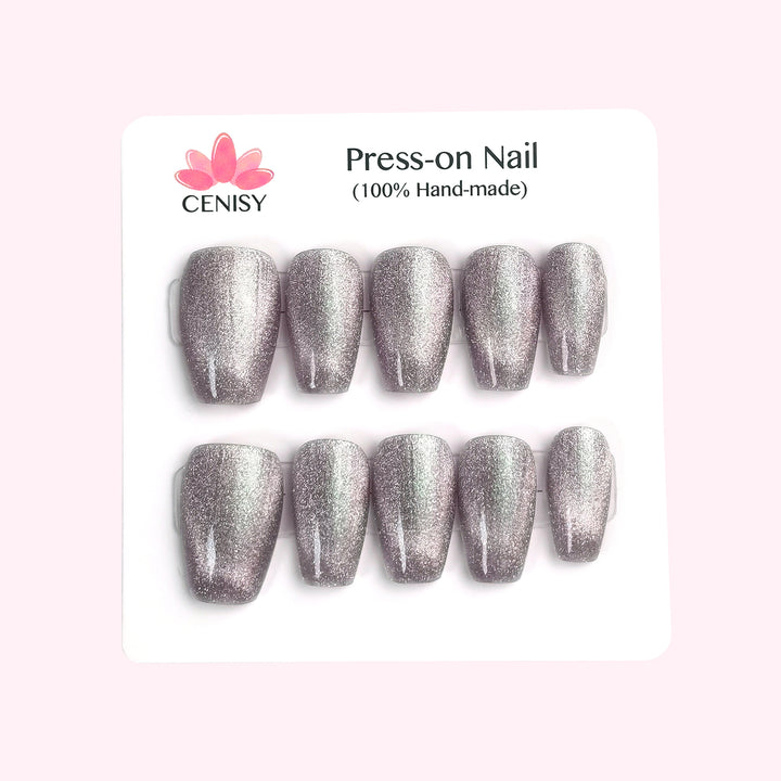 Cat Eye Coffin Press on Nails Light Pink Medium ED-A510
