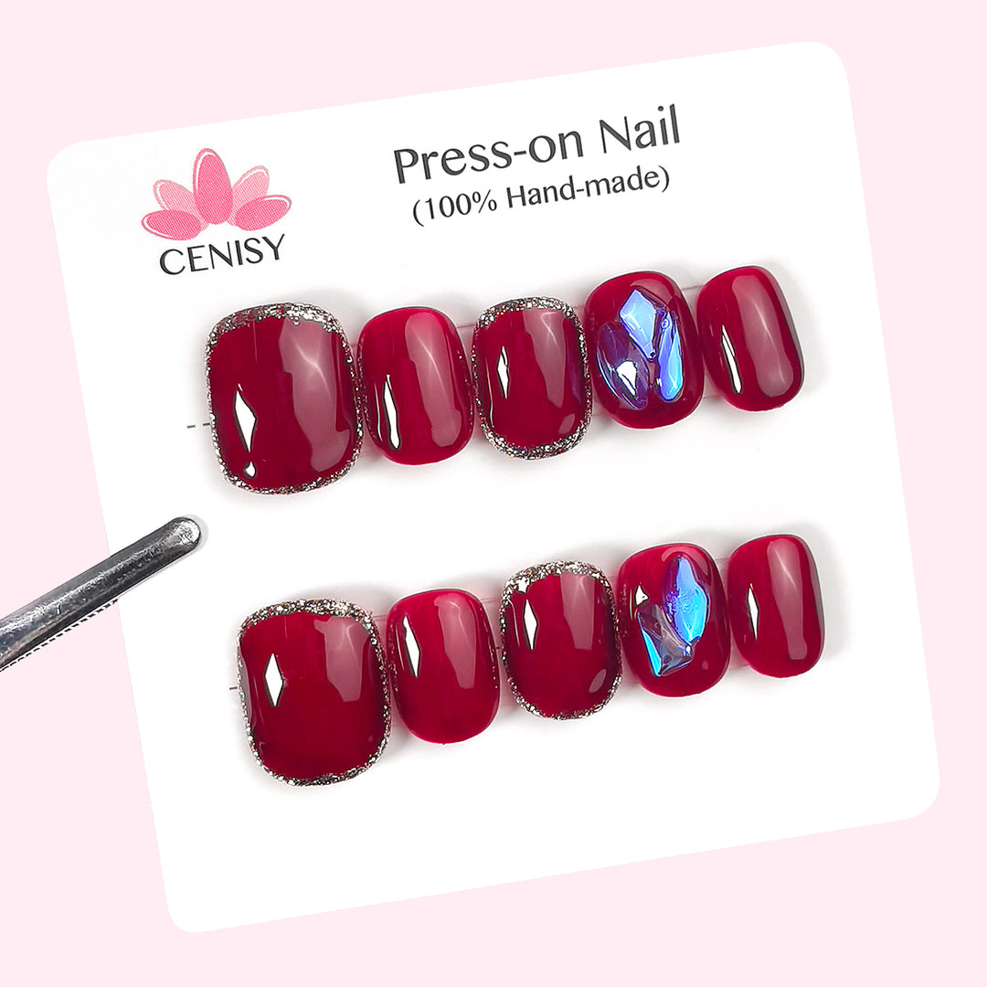 Wine Red With Aurora Diamond Onlay Oval Short ED-A6109