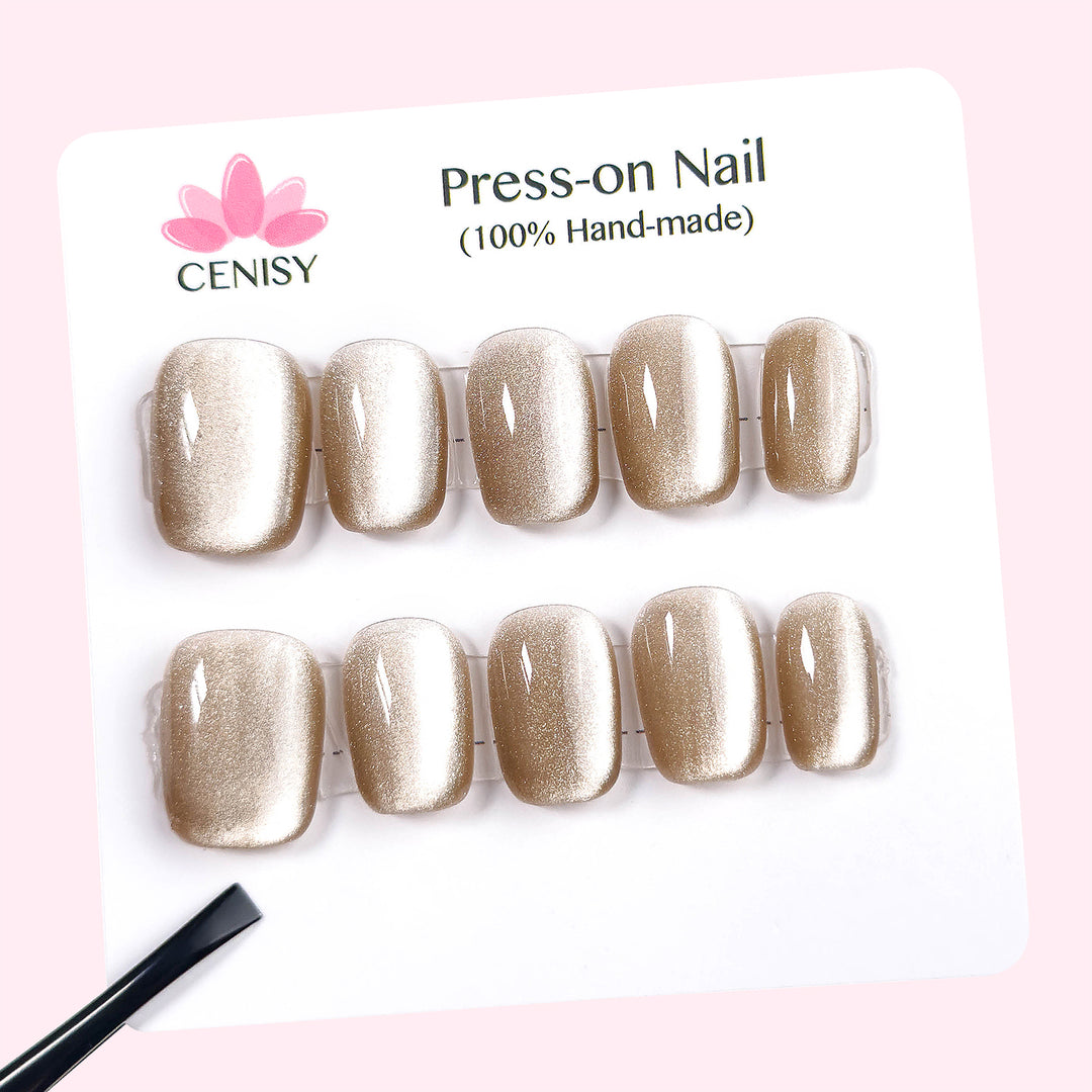 Pink Desire Squoval Short Cat Eye Press on Nails ED-A6112