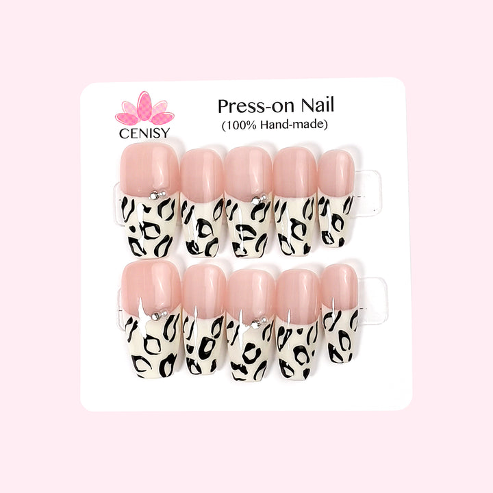 Pink Leopard French Tip Coffin Long ED-A6118