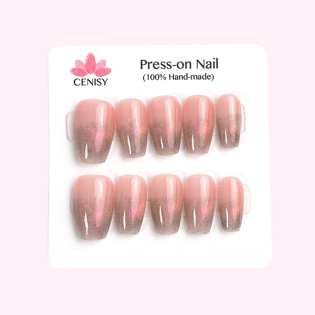 Light Pink Ombre Cat Eye Coffin Press on Nails Medium ED-A9179
