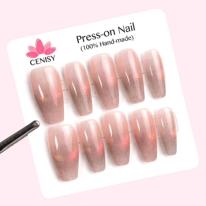 Light Pink Ombre Cat Eye Coffin Press on Nails Long ED-A9182