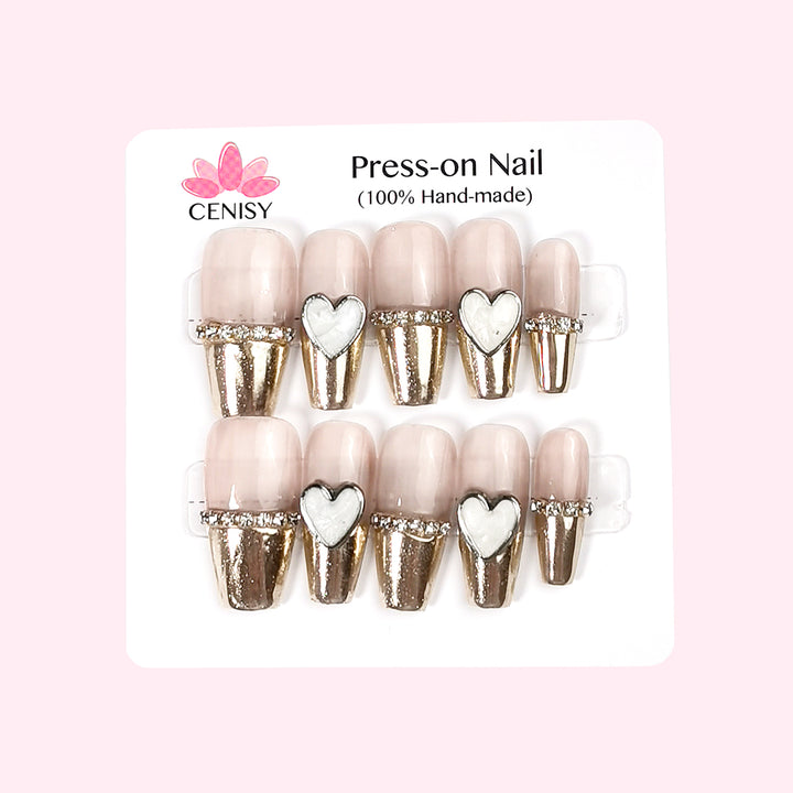 Gold With Love French Tip Coffin Long ED-A9221