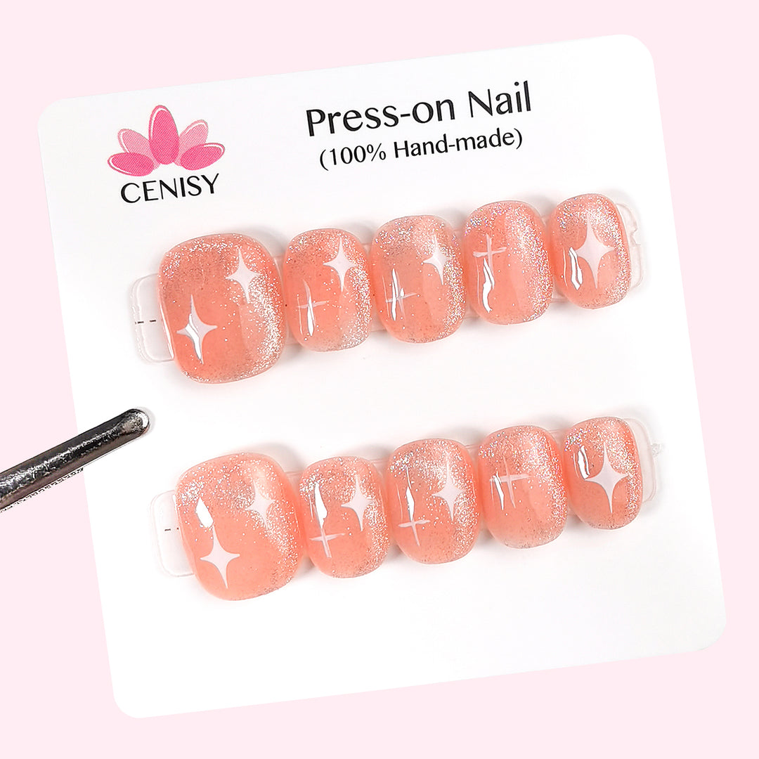 Pink Cat Eye Oval Press on Nails Short ED-A9239