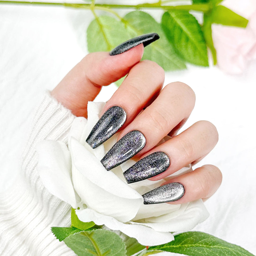 Black With Silver Cat Eye Coffin Long ED-A9287