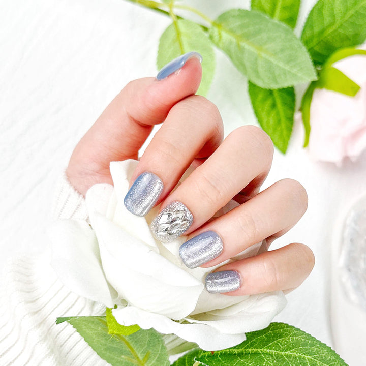Baby Blue Squoval Short Cat Eye Press on Nails ED-A9330