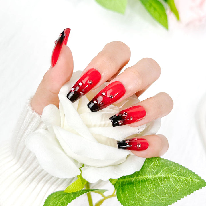 Black Red Gradient Onlay Coffin Long ED-A9357