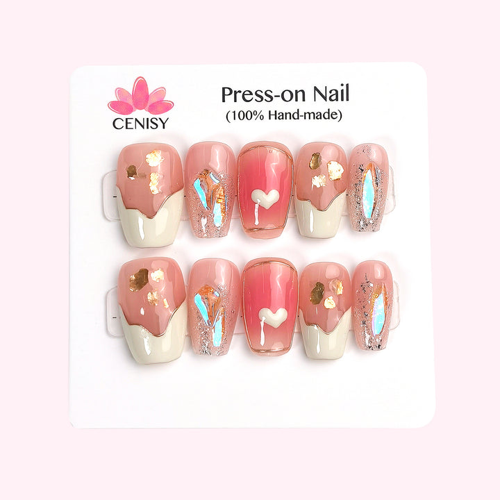 Pink With Aurora Stone French Tip Coffin Medium ED-A9402