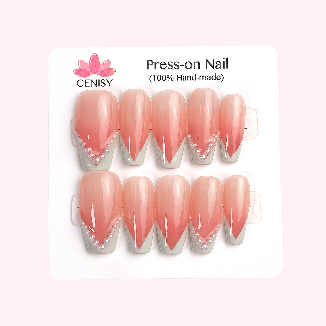 Pink Pearls French Tip Coffin Long ED-A9468