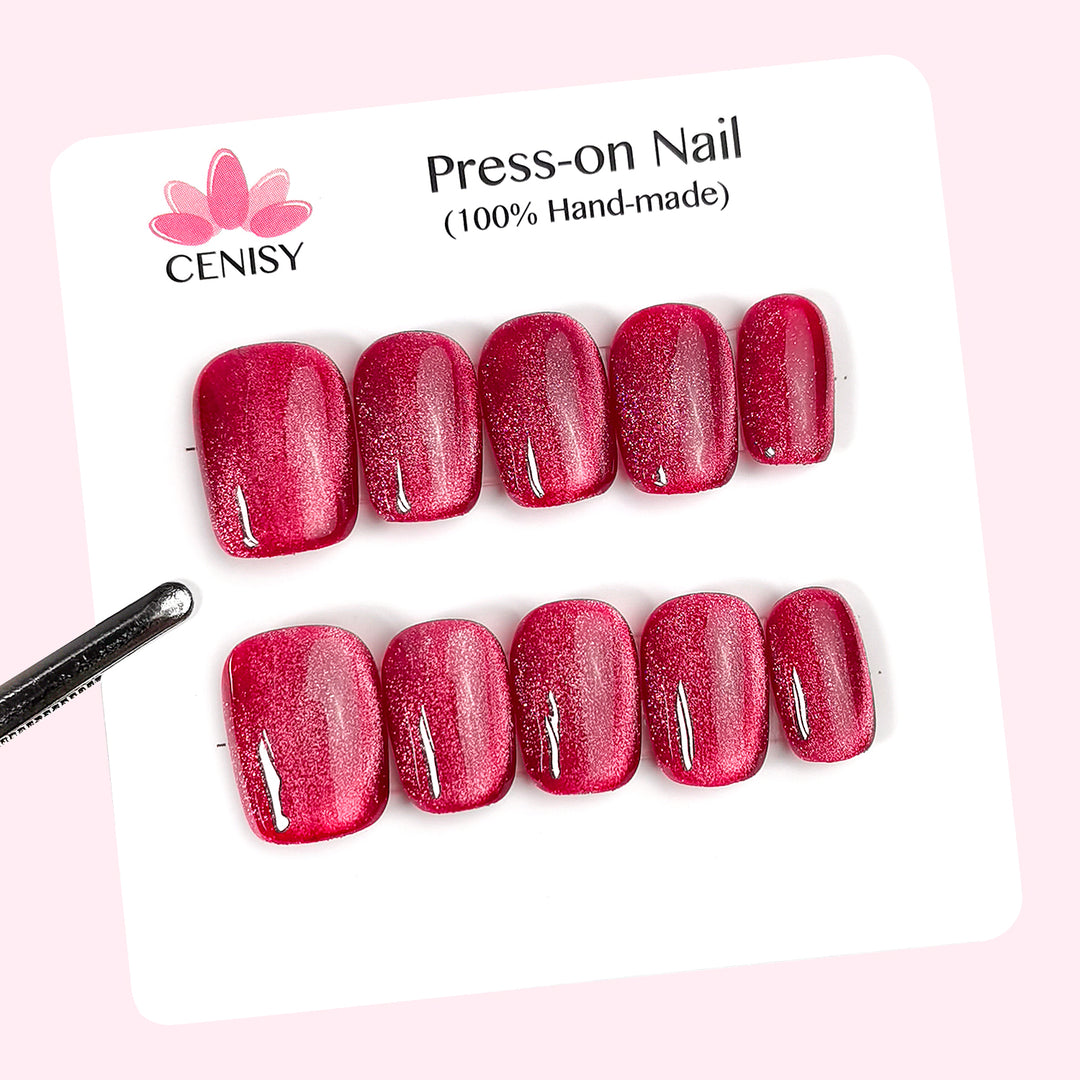Red Cat Eye Squoval Press on Nails Short ED-A9489