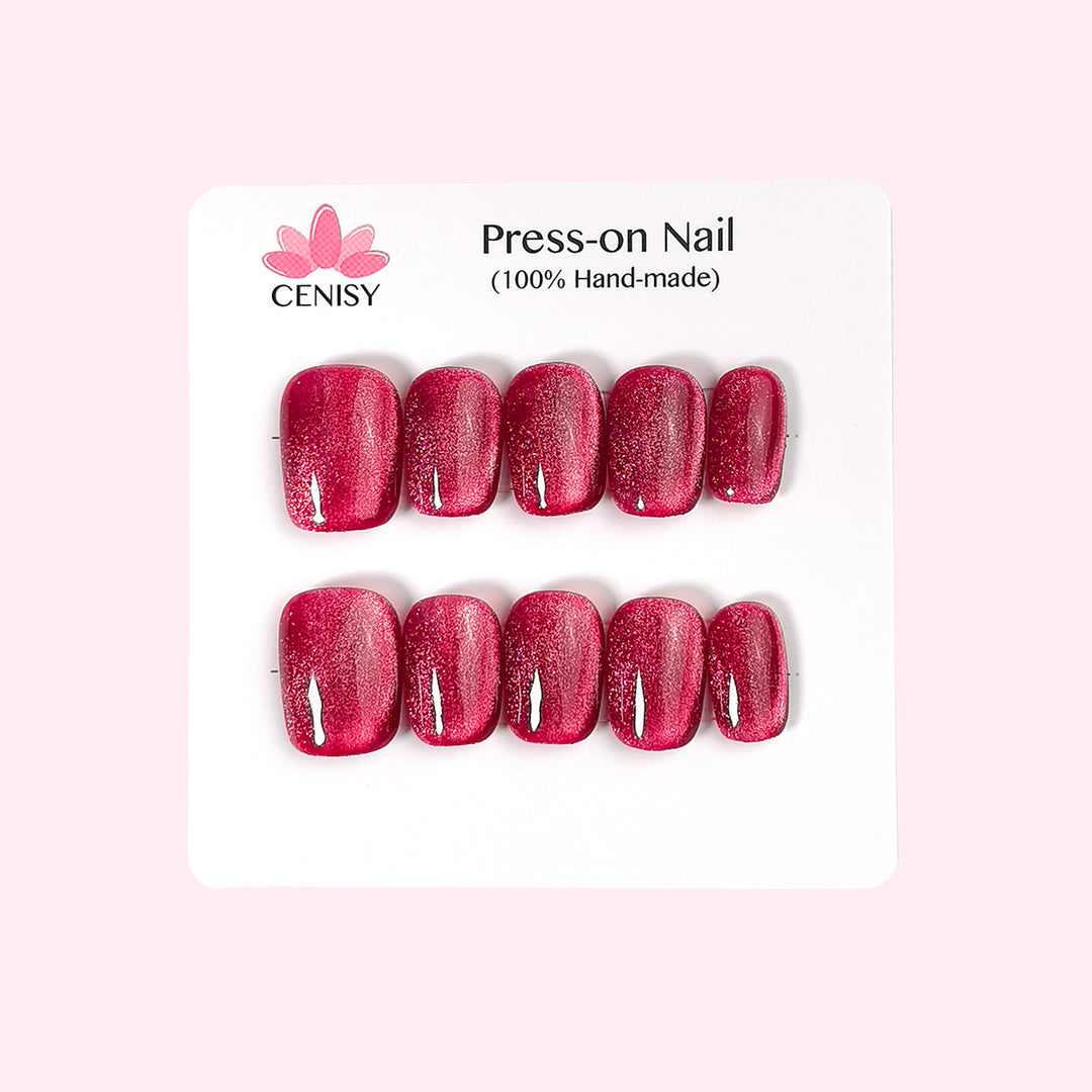 Red Cat Eye Squoval Press on Nails Short ED-A9489