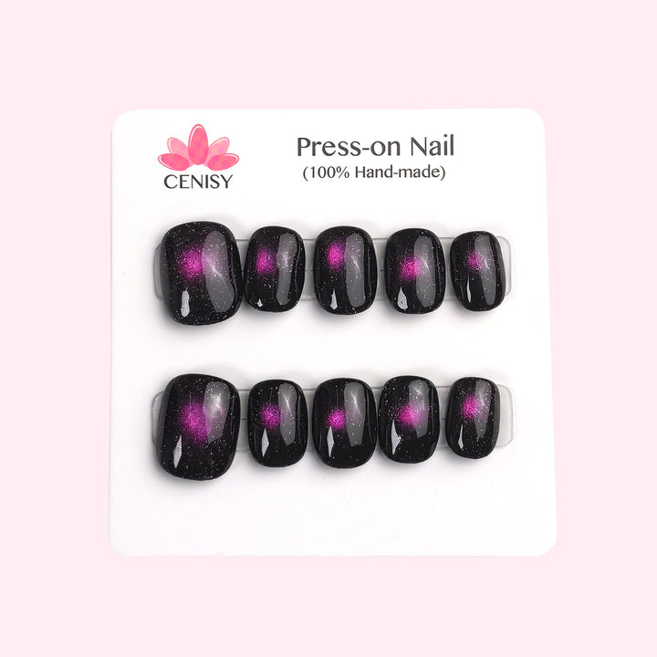 Purple Light Chasing Cat Eye Oval Press on Nails Short ED-A9531