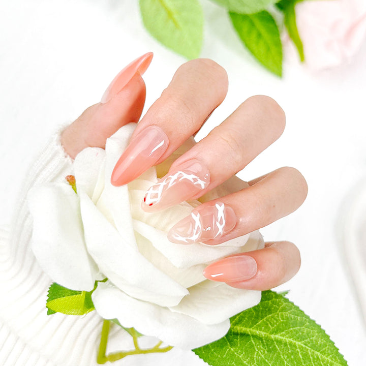 Pink Hand Painted With Snakes Onlay Almond Long ED-A9572