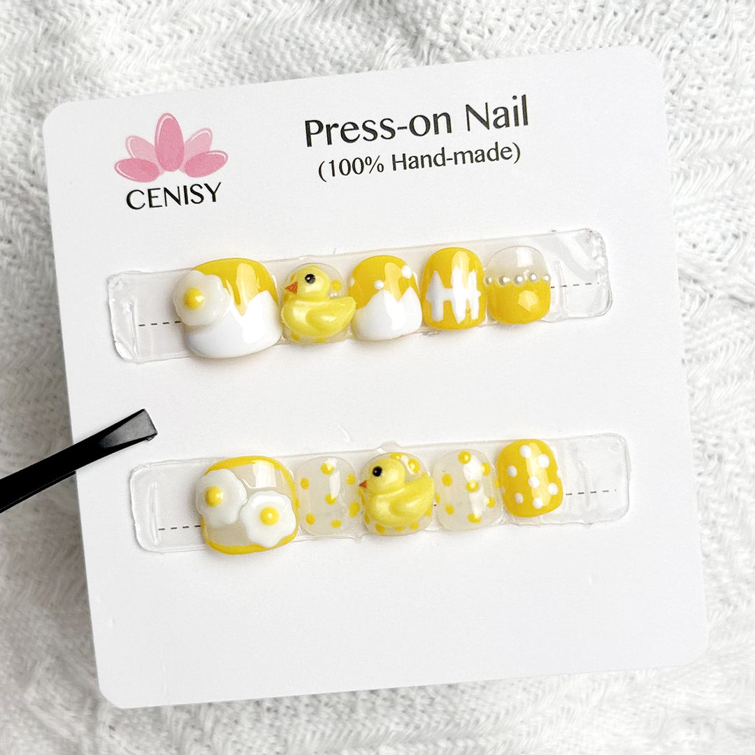 Cute Ruddy Duck Press on Nails Kit Hand Painted Squoval Baby Size ED-B408B