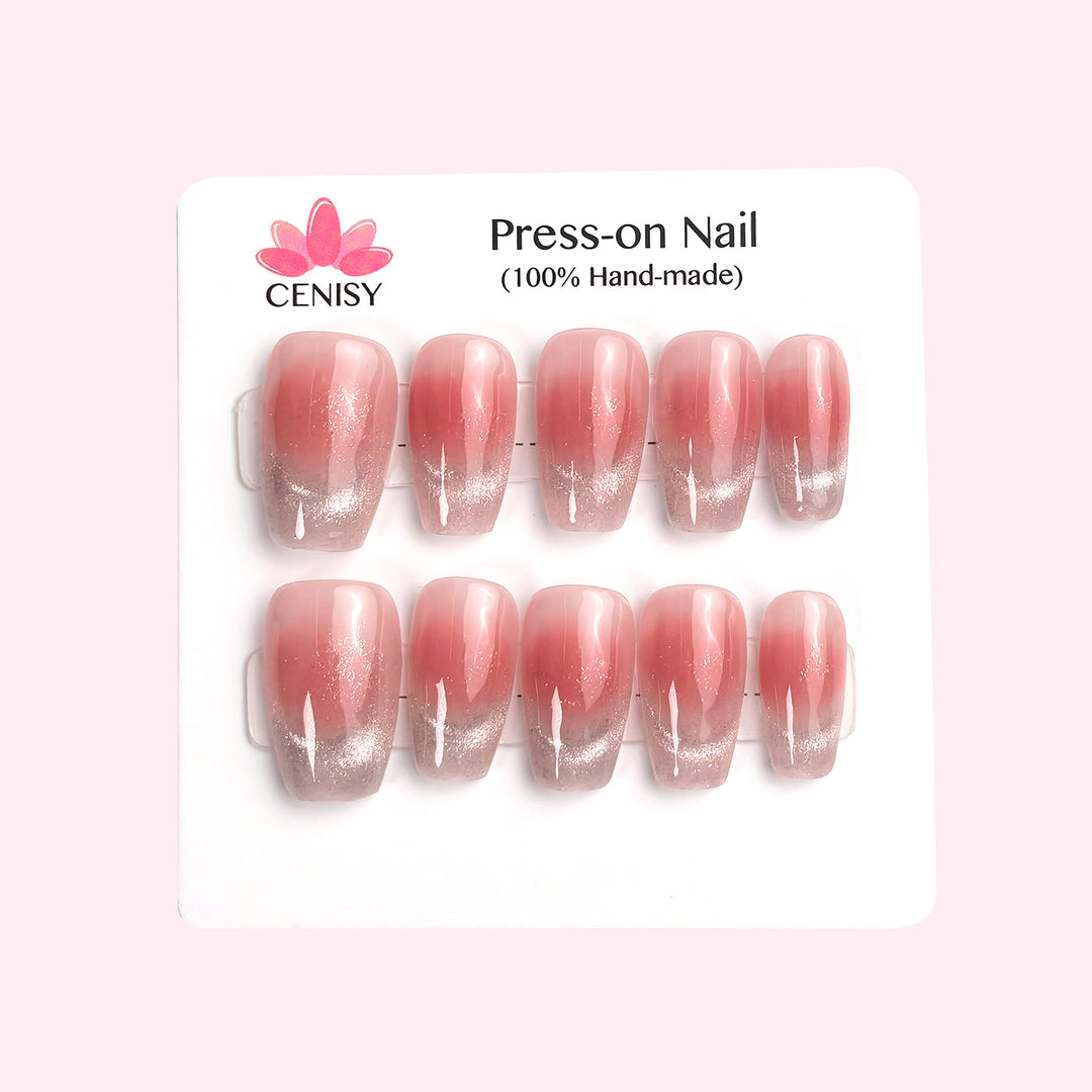 Cat Eye Coffin Press on Nails Light Pink Medium ED-B4220