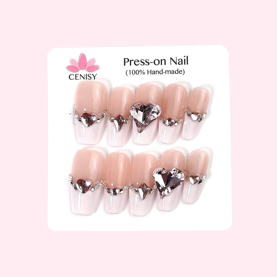 Pink With Love Diamonds French Tip Coffin Long ED-B4277