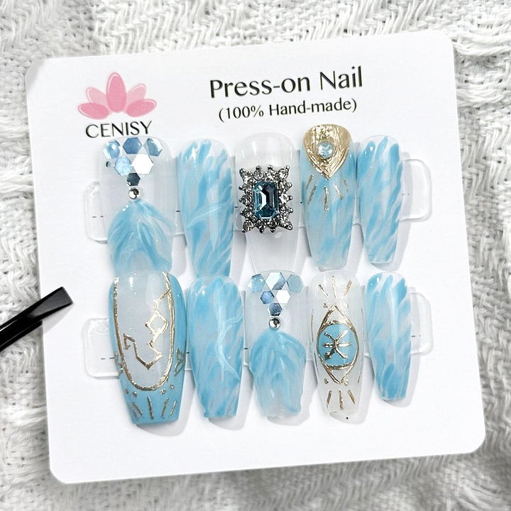 Undersea Palace Hand Painted Coffin Long Easter Press on Nails Kit ED-B4360