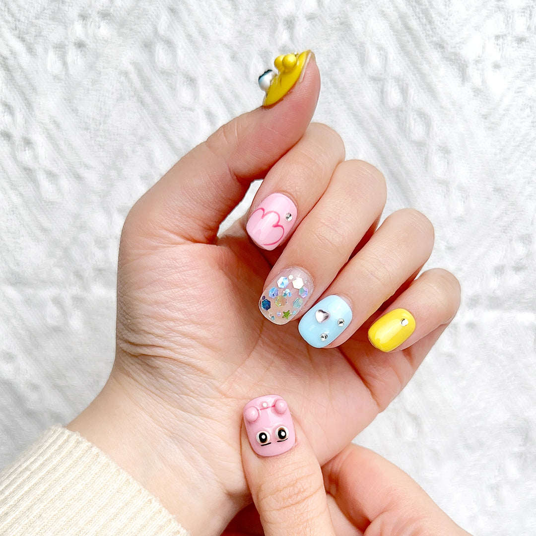 Ocean Cute Cartoon Squoval Short Color Jumping Press on Nails Kit ED-B4499