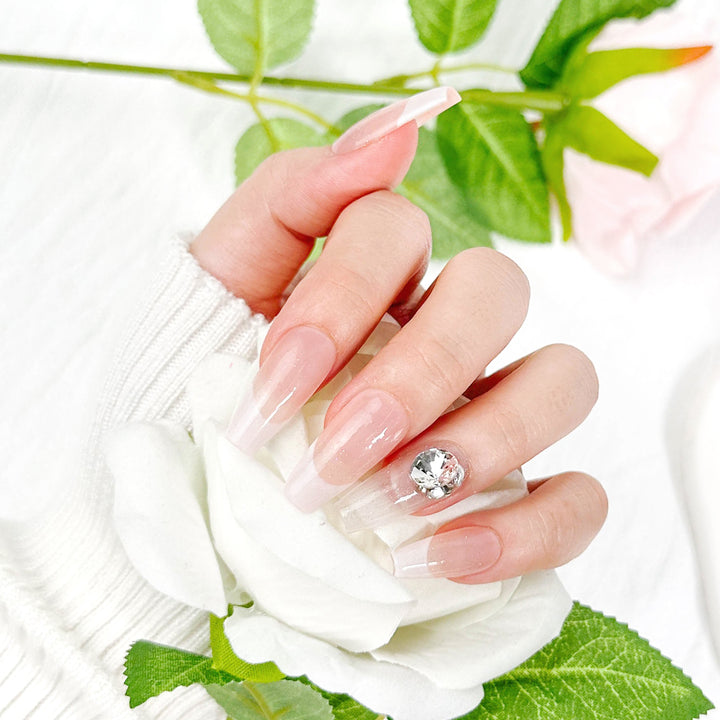 Pink Starry Sky With Diamonds French Tip Coffin Long ED-A9561