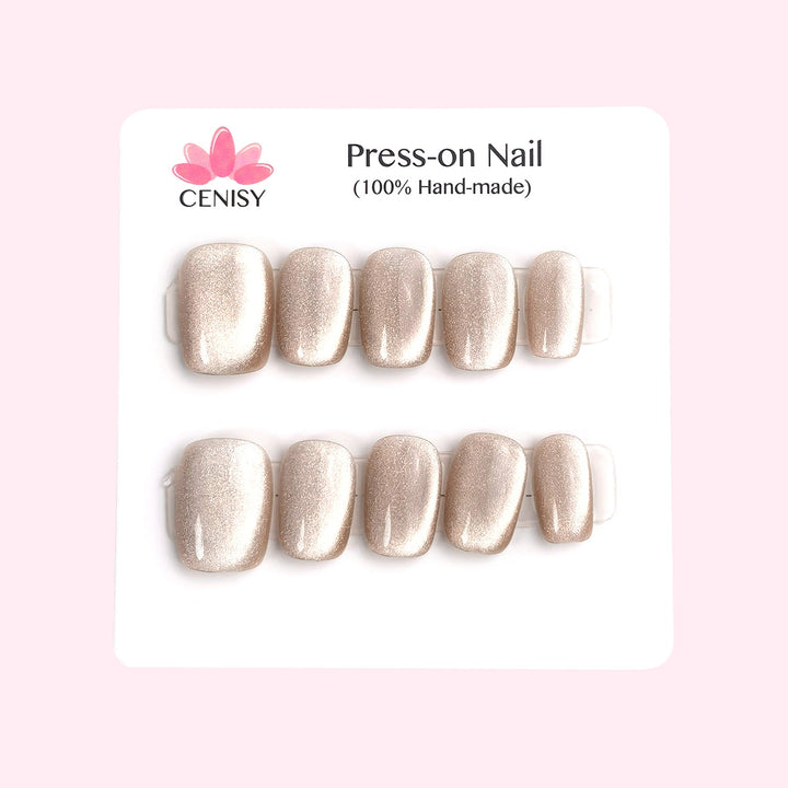 Apricot Cat Eye Squoval Press on Nails Short ED-A6113