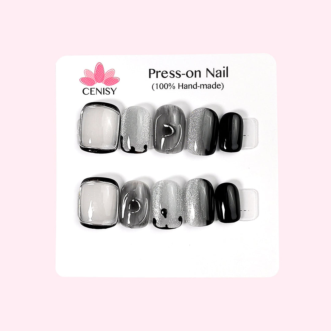 Black Ombre Cat Eye Squoval Press on Nails Short ED-A9226