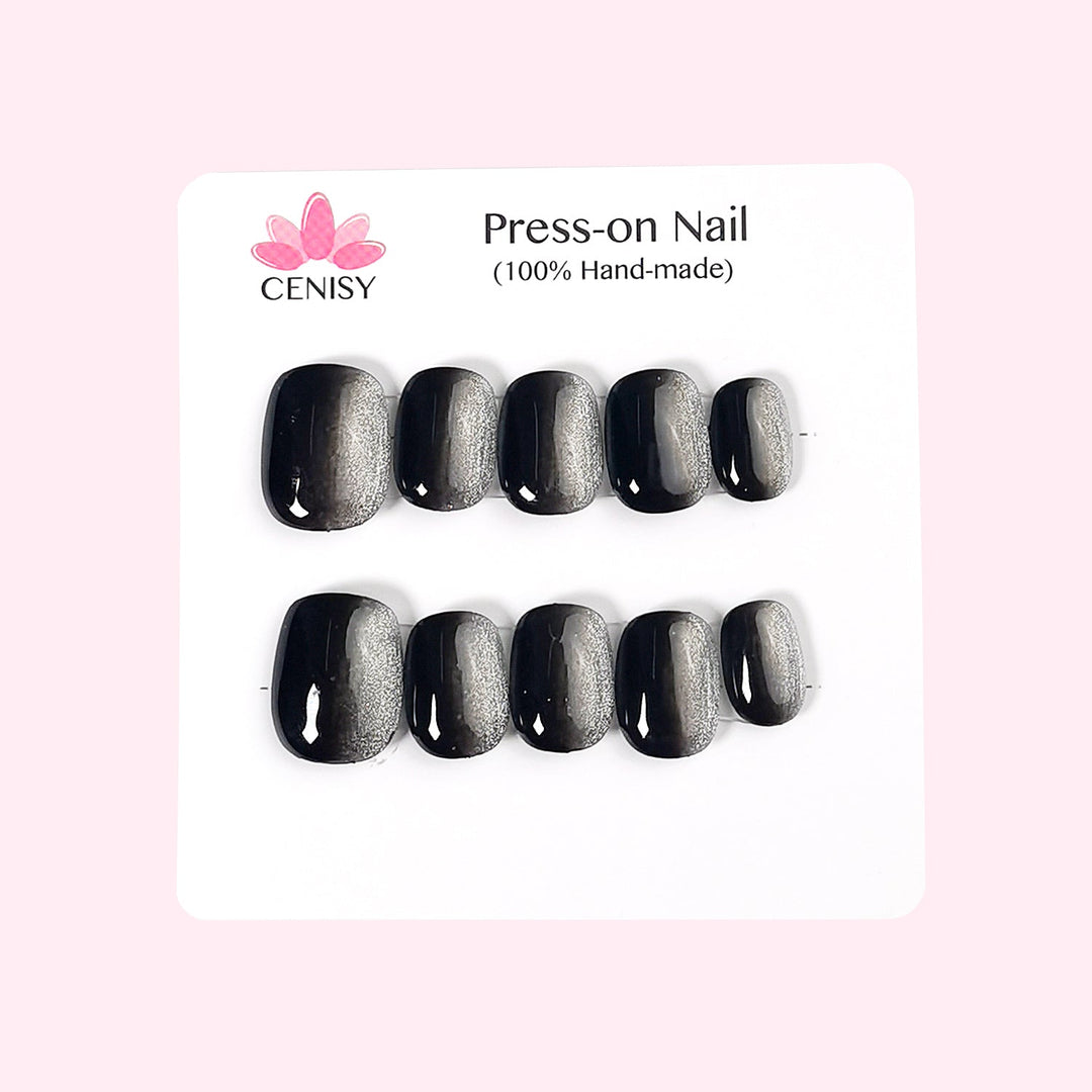Black With Silver Cat Eye Oval Short ED-A9279